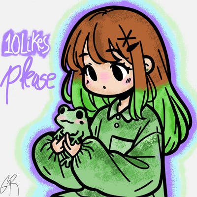 girl with long hair and a oversized shirt. and she is holding a frog