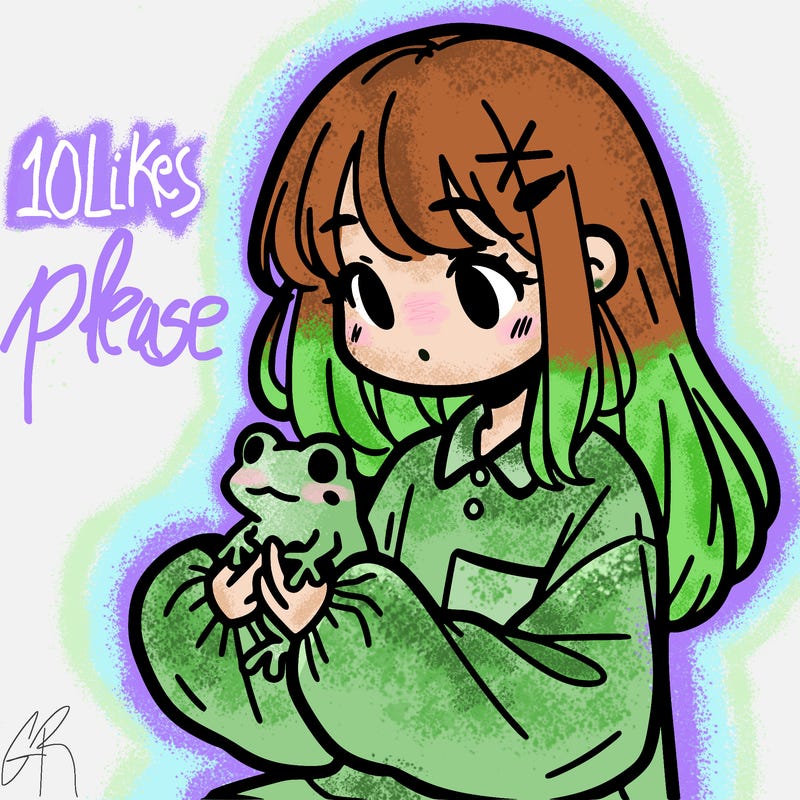 girl with long hair and a oversized shirt. and she is holding a frog