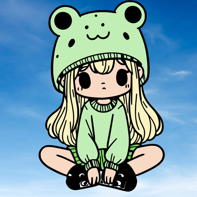 a girl wearing a frog hat and some frog socks