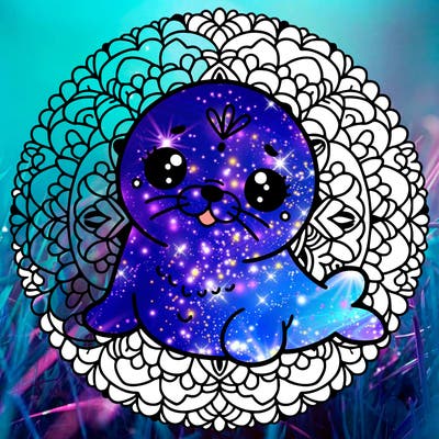 a cute baby seal mandala