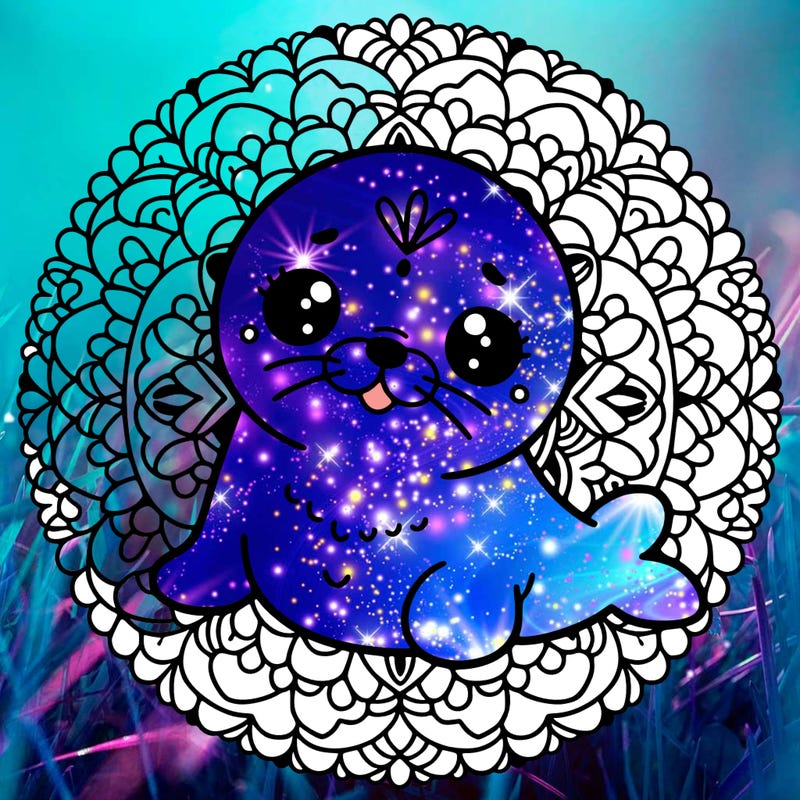 a cute baby seal mandala