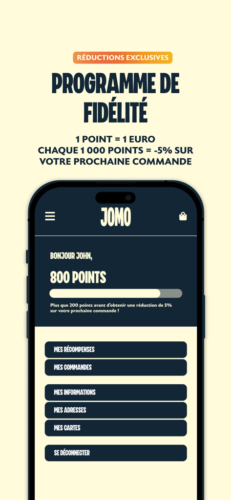 JOMO CLUB - JOMO CLUB loyalty program dashboard with points tracking