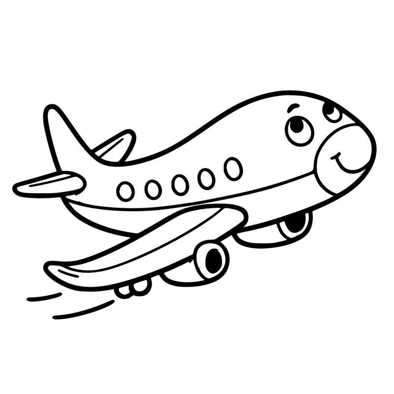 cartoon, airplane, simple line art, easy to color