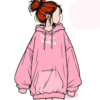 realistic girl with a oversized sweatshirt on and a bun