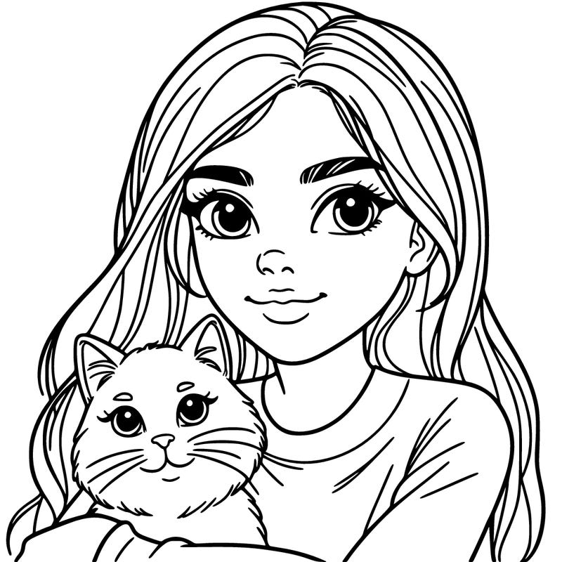 young woman with cat