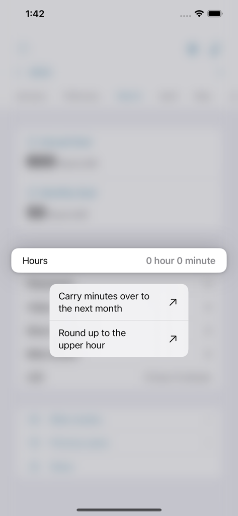 MyMinistryApp - MyMinistryApp interface showing options to carry minutes over to the next month or round up ministry hours