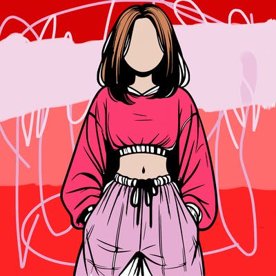 realistic girl faceless with baggy pants and a crop top