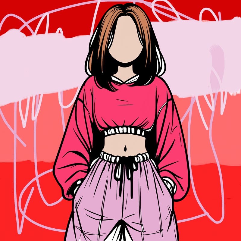 realistic girl faceless with baggy pants and a crop top