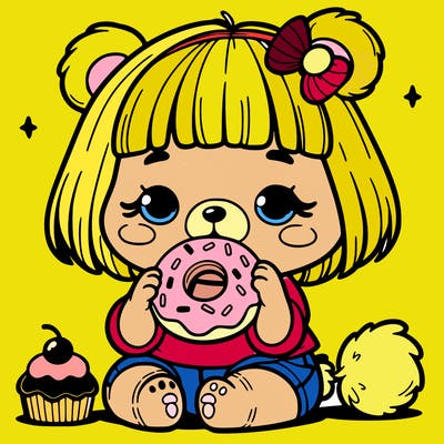 girl bear eating a donut