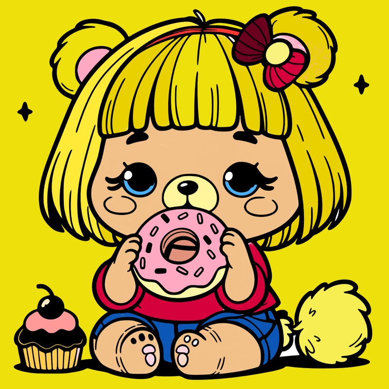 girl bear eating a donut