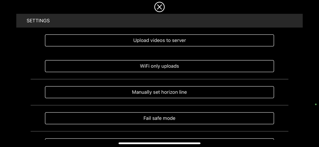 Einstellungsmenü der Shot Tracer Event-App mit Upload- und Konfigurationsoptionen