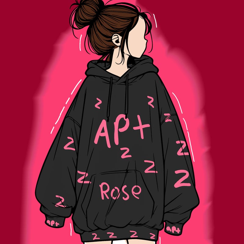 realistic girl with a oversized sweatshirt on and a bun