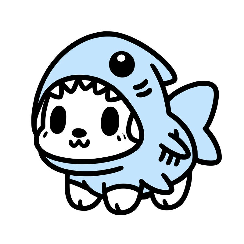 cute dog wearing a shark costume