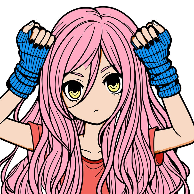long haired girl with fingerless gloves