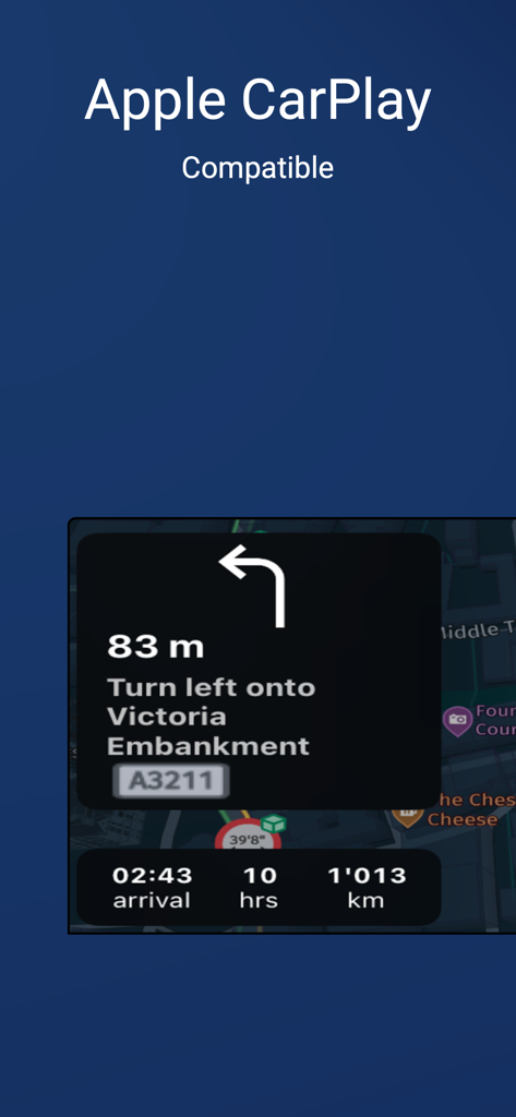 NaviTruck GPS Truck & Caravan - NaviTruck app turn by turn navigation on Apple CarPlay display