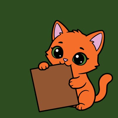 a small cat with a blank sheet of paper in its hand. the cat is sooooooo cute!