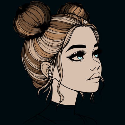 realistic girl with buns on the top of her head
