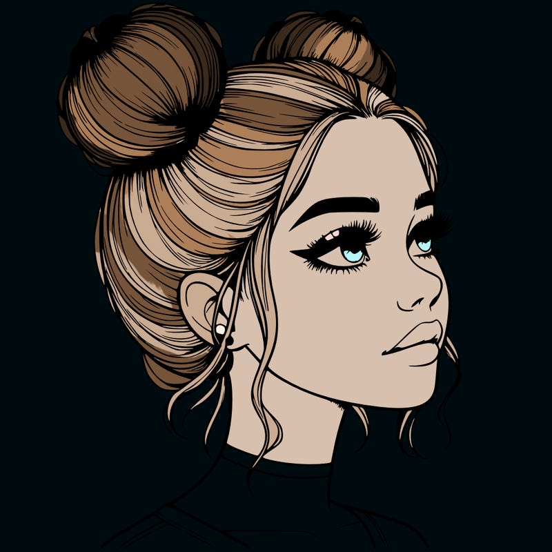 realistic girl with buns on the top of her head