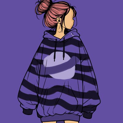 realistic girl with a oversized sweatshirt on and a bun