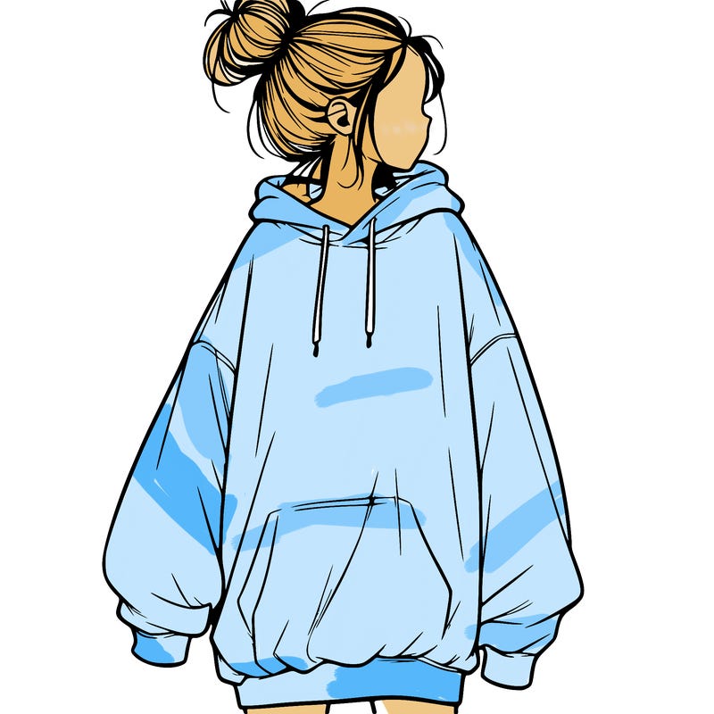 realistic girl with a oversized sweatshirt on and a bun