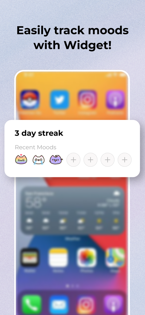 Miuu Note home screen widget featuring mood tracking stickers and journaling streak