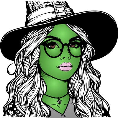 a witch with glasses realistic