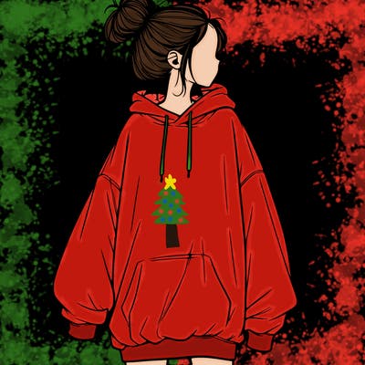 realistic girl with a oversized sweatshirt on and a bun