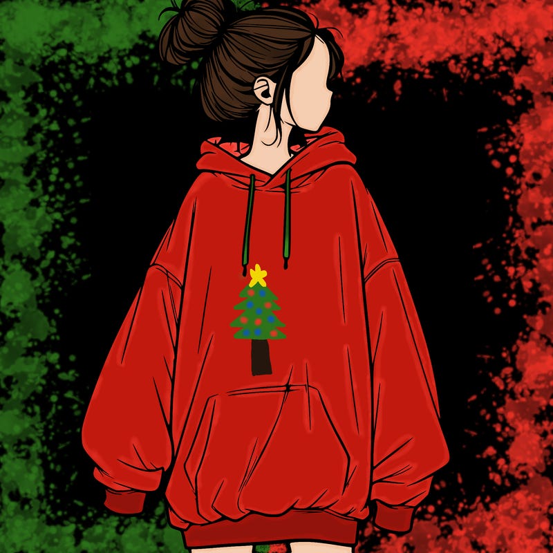 realistic girl with a oversized sweatshirt on and a bun