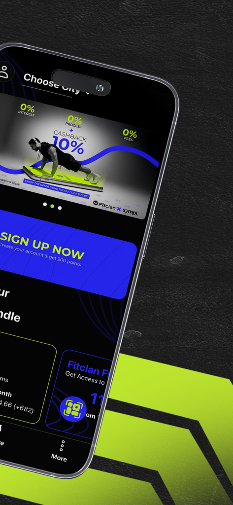 FitClan: Your Fitness Hub - FitClan mobile app home screen showing promotional banners and registration options