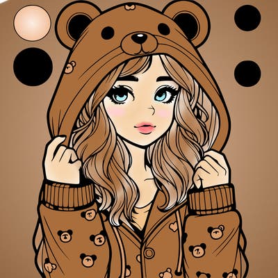 realistic girl in a animal pjs hoodie