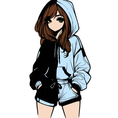 realistic girl in shorts and hoodie