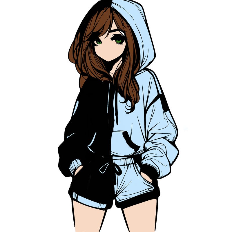 realistic girl in shorts and hoodie