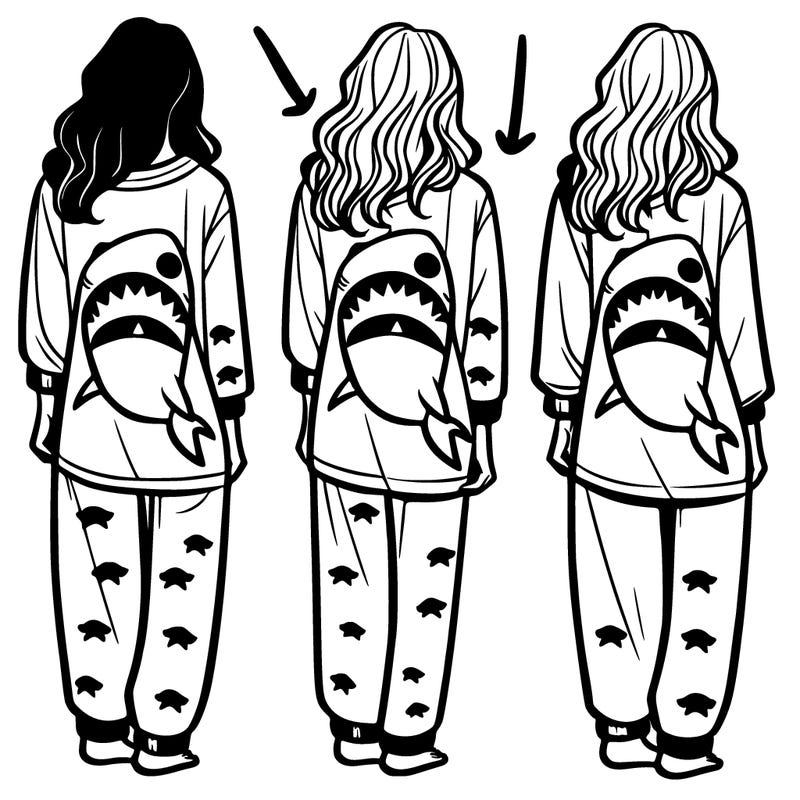 shark themed pajamas on a women