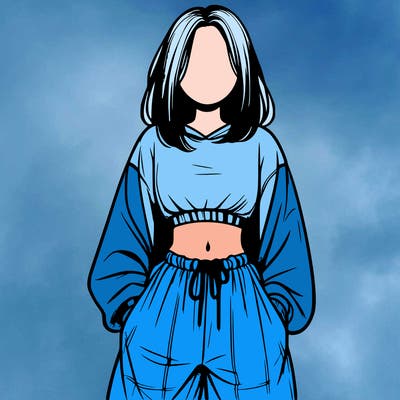 realistic girl faceless with baggy pants and a crop top