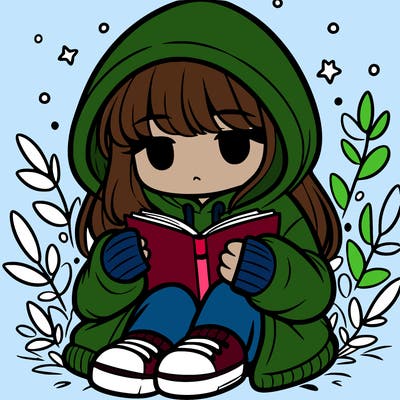 girl in oversized hoodie reading a book