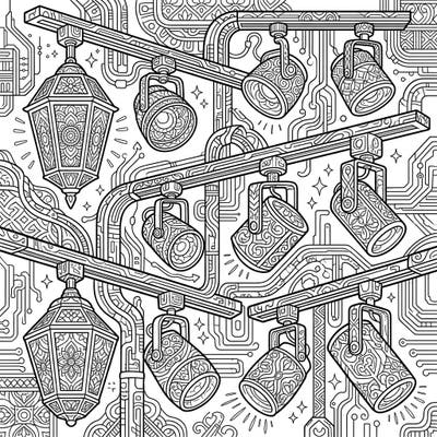 Dive into a world of intricate design with this adult coloring page featuring beautifully detailed track lighting. Perfect for those seeking a relaxing and challenging artistic escape.