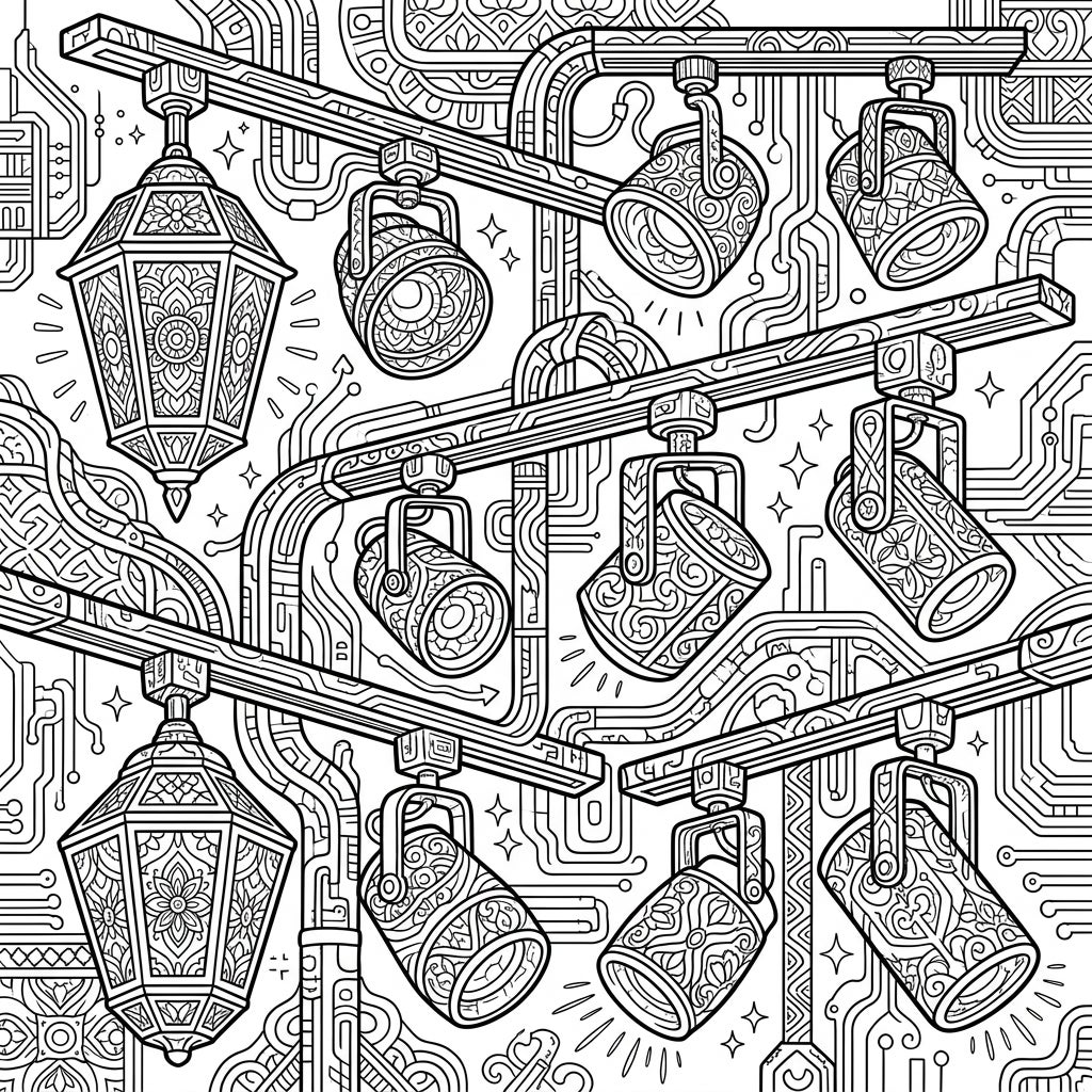 Track Lighting Coloring Page for Adults - Free Printable — Color Pop