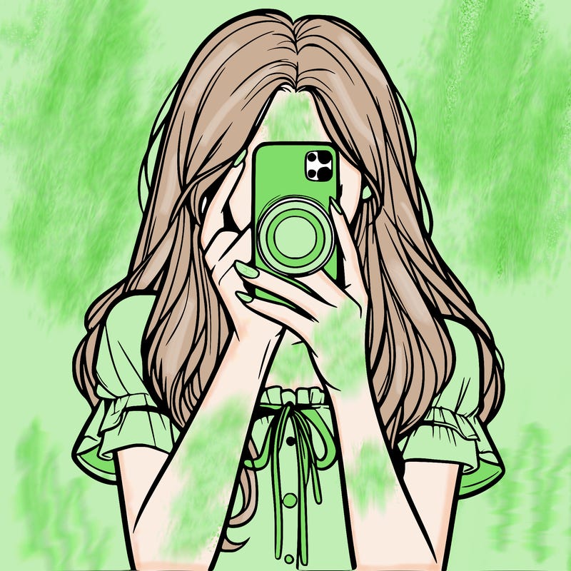 a realistic girl holding her phone taking pictures