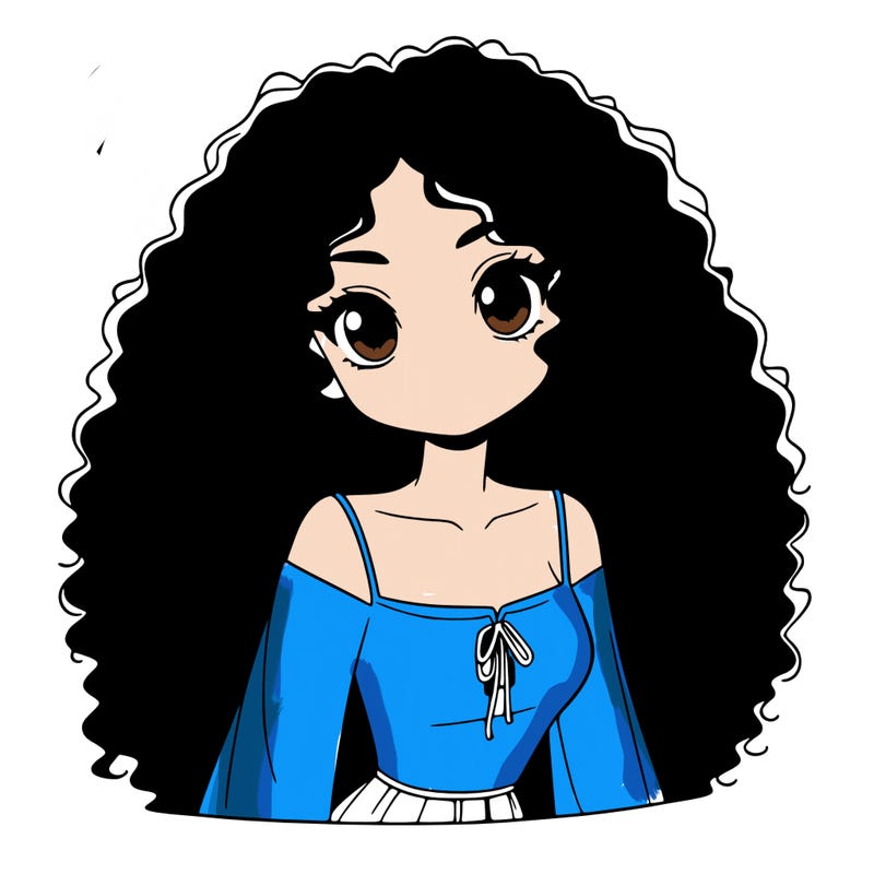 a black anime girl with long afro hair