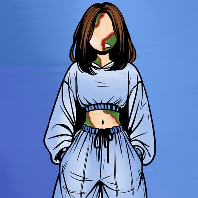 realistic girl faceless with baggy pants and a crop top