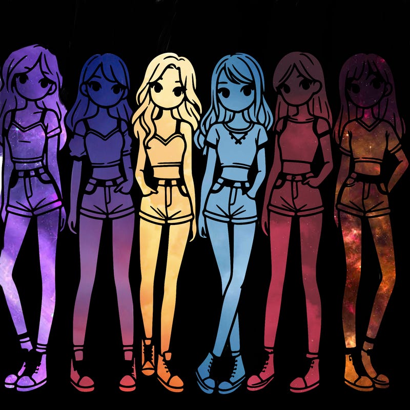 a group of girls wearing crop tops and shorts