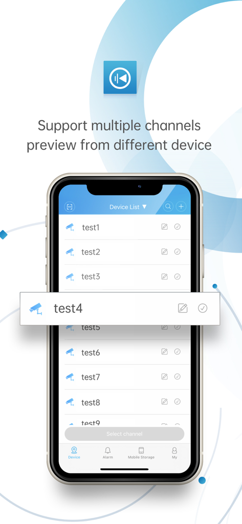 XMEye mobile App zeigt eine Liste von Sicherheitskamera-Geräten zur Vorschau
