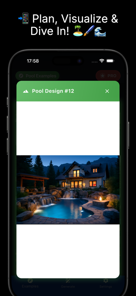 Pool Planner AI - AI generated luxury pool design with waterfall and fire pit