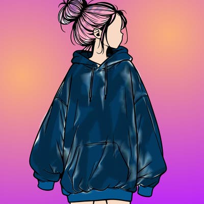 realistic girl with a oversized sweatshirt on and a bun