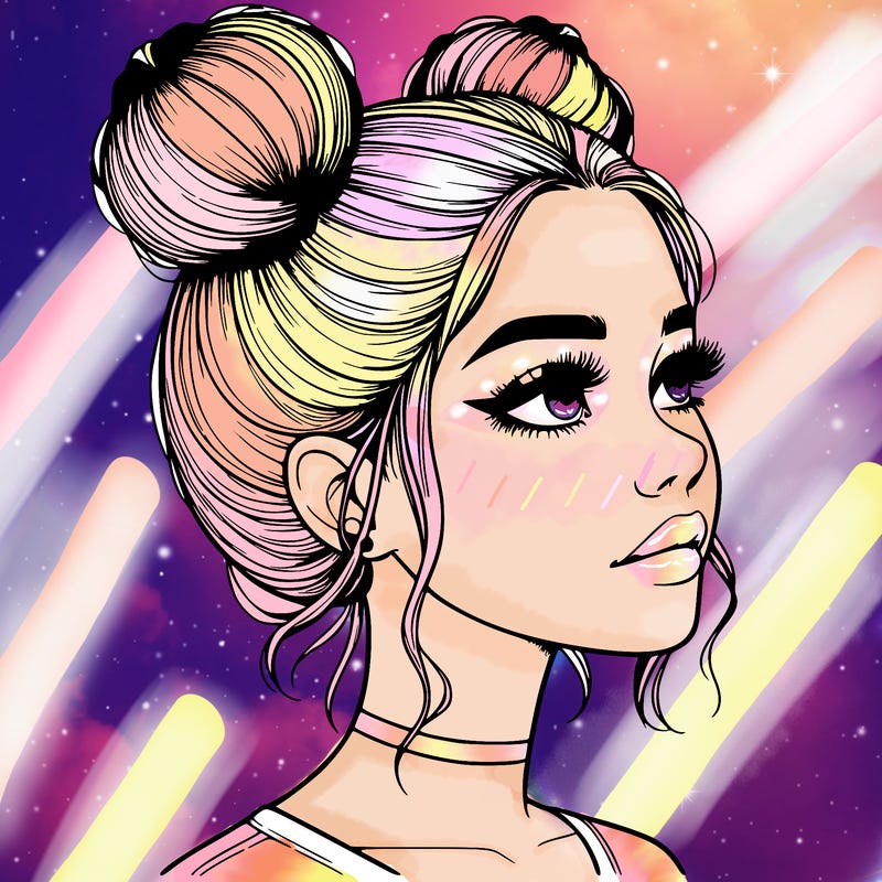 realistic girl with buns on the top of her head