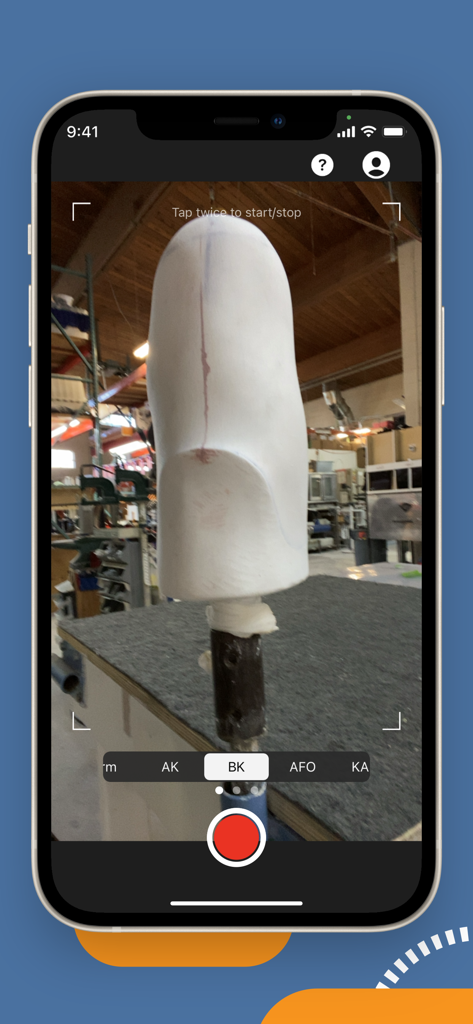 Fabtech CAD - A 3D scanning interface on an iPhone capturing a below knee prosthetic limb model for medical fabrication