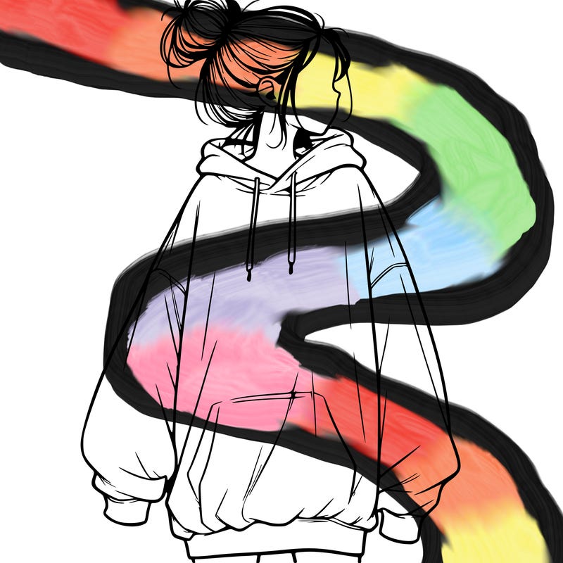 realistic girl with a oversized sweatshirt on and a bun