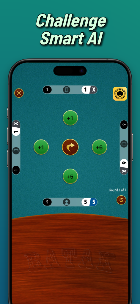 Batak Online trick taking game - Tela de jogabilidade do jogo de cartas Batak Online mostrando uma partida e lances contra IA inteligente