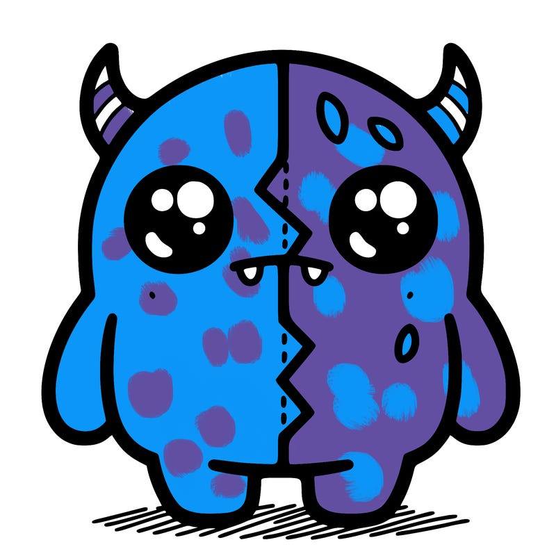 cute little monster that has a split across the middle