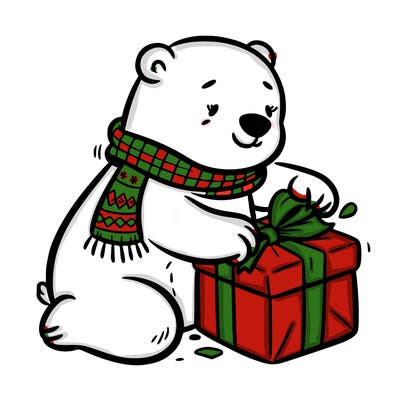polar bear wrapping a present